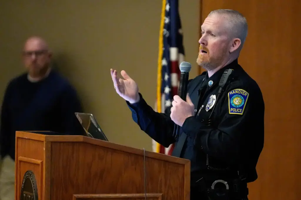 School Resource Officer John Voelkel speaks