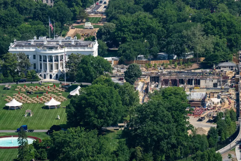 Work continues on the construction of the ballroom at the White House.