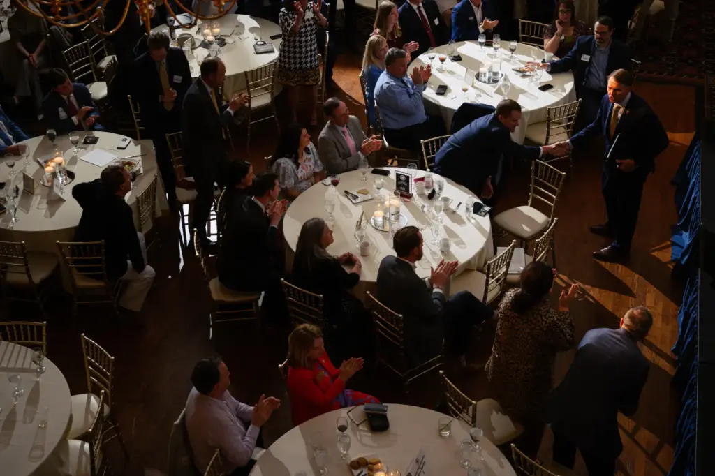Republican congressional candidate for Kentucky, Ed Gallrein, addresses the audience...