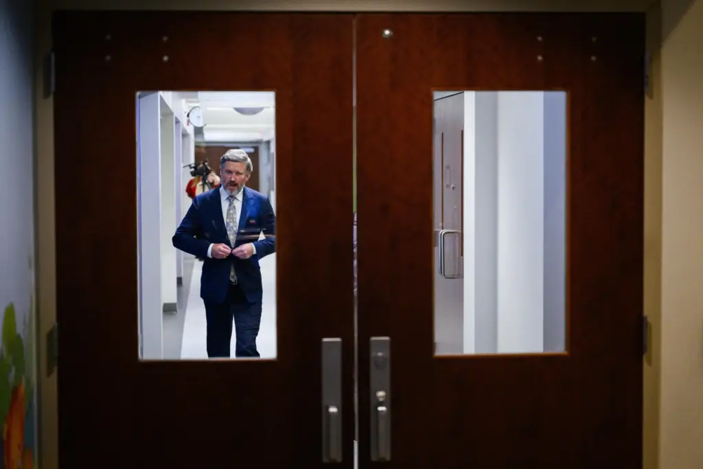 Rep. Thomas Massie, R-KY, exits the studio after a Kentucky...