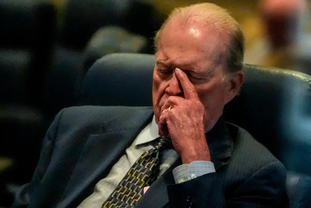 Alabama state Sen. J. T. Waggoner listens to debate on SB 1, a redistricting bill.