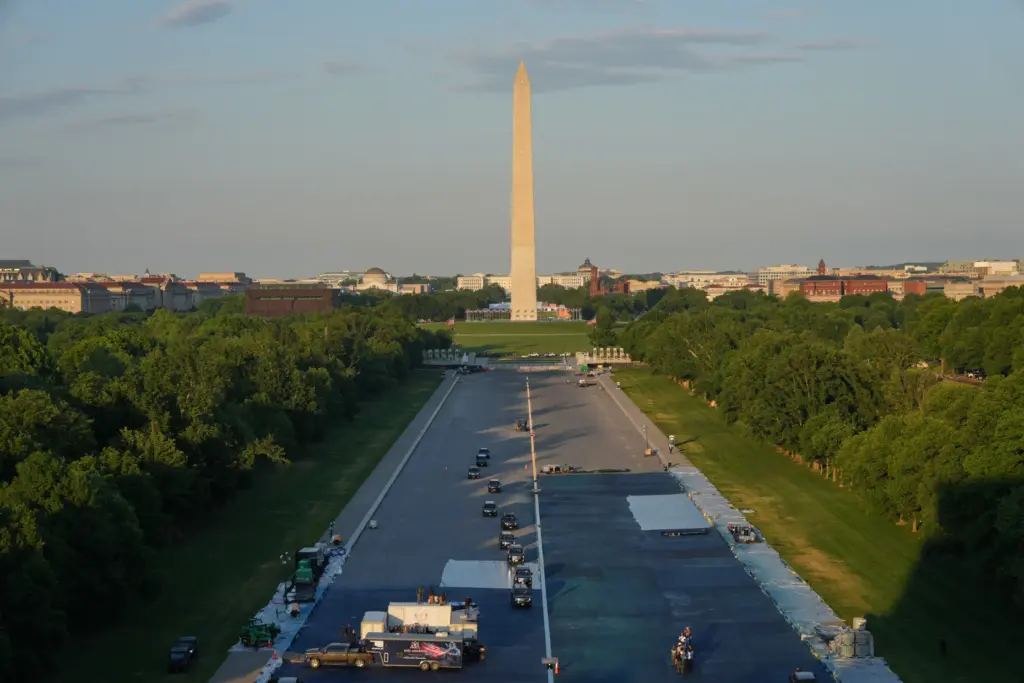 The motorcade with President Donald Trump drives in the Lincoln...