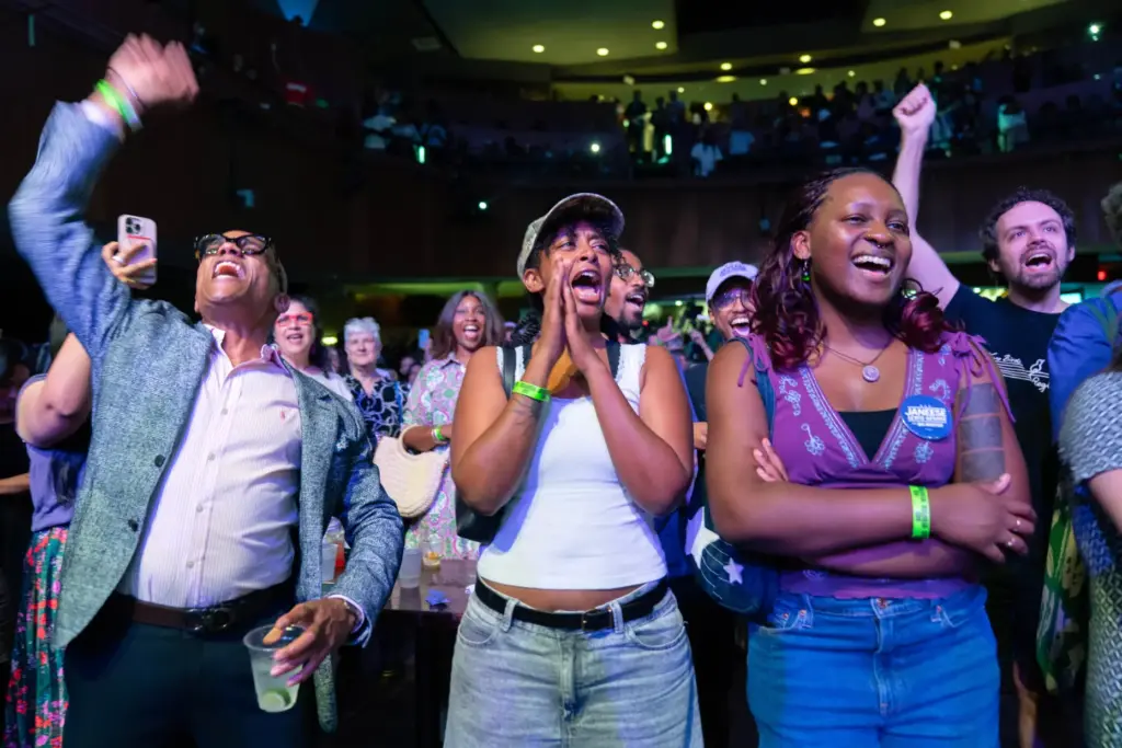 Supporters celebrate after D.C. Council member Janeese Lewis George won...