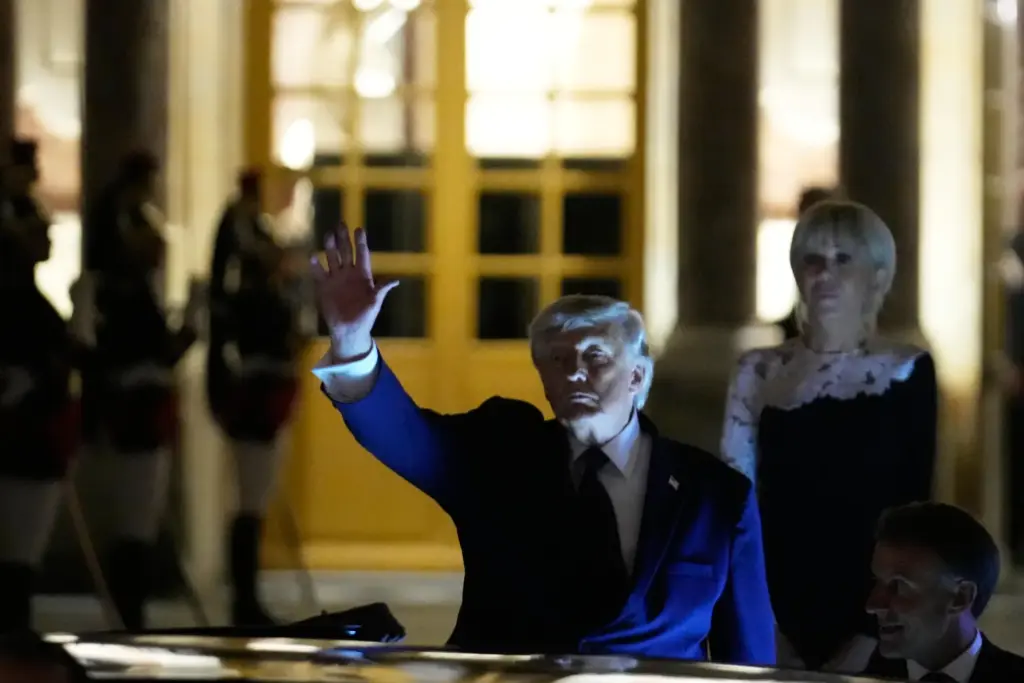 U.S. President Donald Trump departs after the dinner at the...