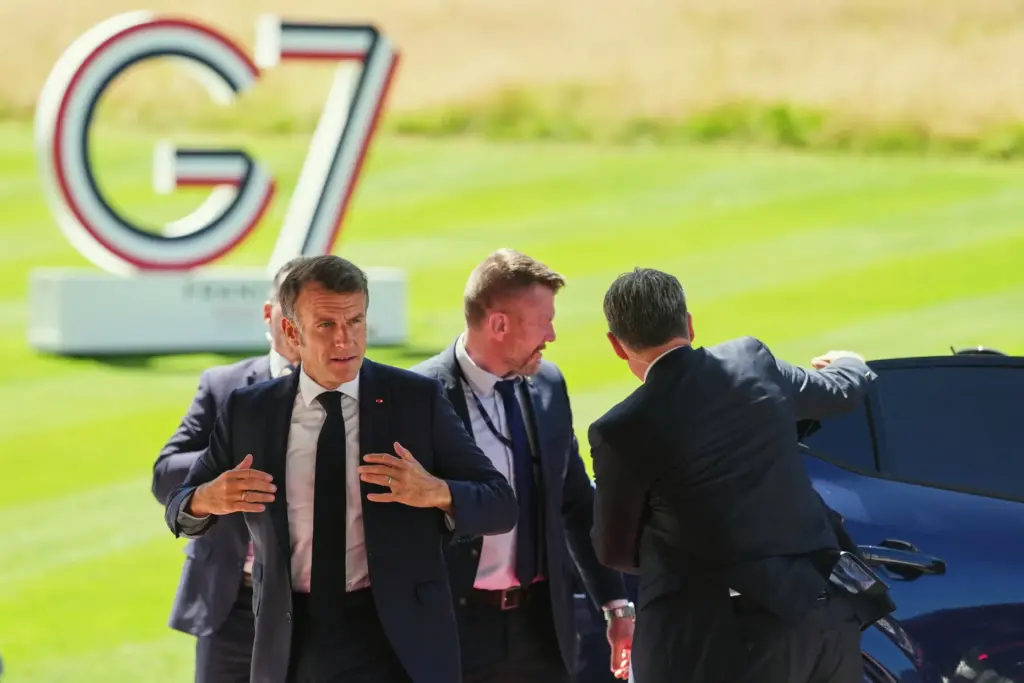 French President Emmanuel Macron arrives for the G7 summit.