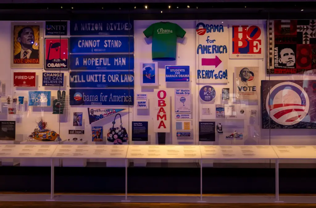 Exhibits in the museum feature the 2008 campaign as the...