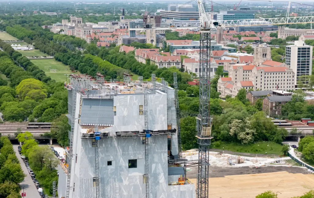 Construction continues on the Obama Presidential Center near the University...