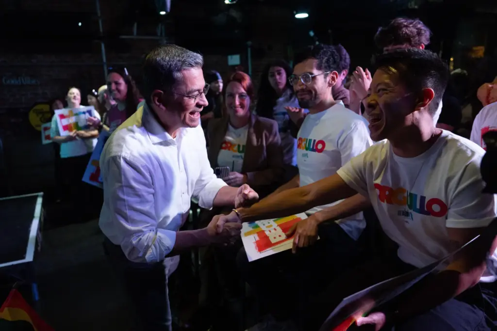 California gubernatorial candidate Xavier Becerra shakes hands with supporters during...