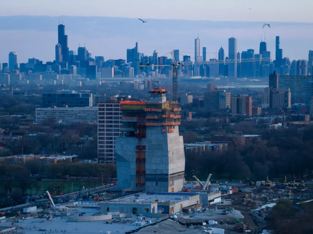 Construction on the Obama Presidential Center in Jackson Park on...
