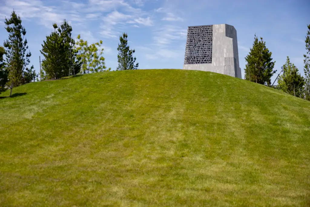 Green hills surround the Obama Presidential Center as the campus...