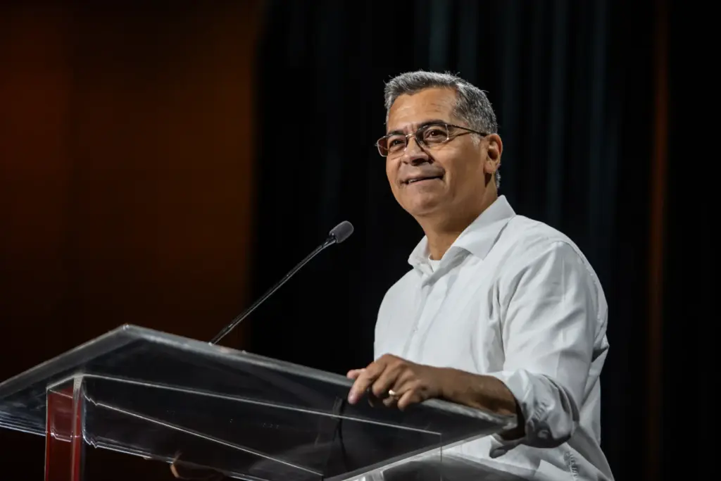 California Democratic gubernatorial candidate Xavier Becerra speaks to supporters at...
