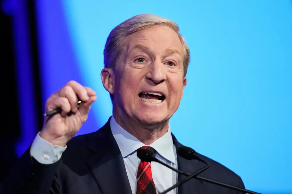 Tom Steyer speaks during a California gubernatorial debate hosted by...