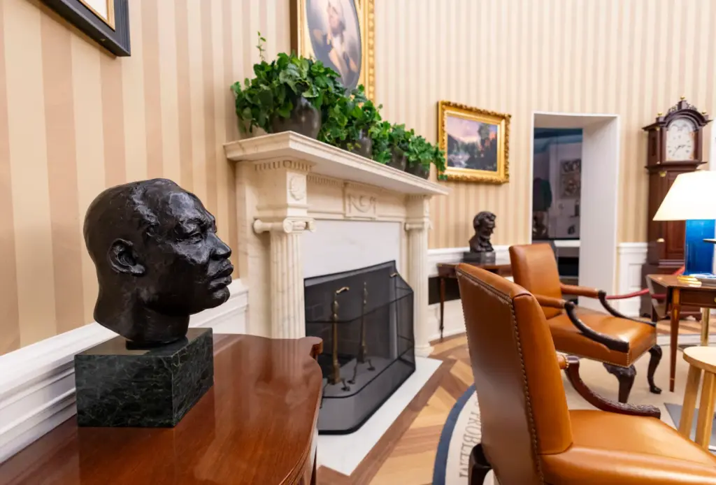 A bust of the Rev. Martin Luther King Jr. displayed...