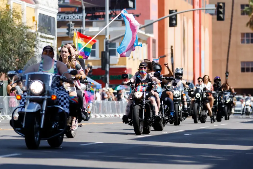 Motorcyclists lead the San Diego Pride parade. (Kristian Carreon /...
