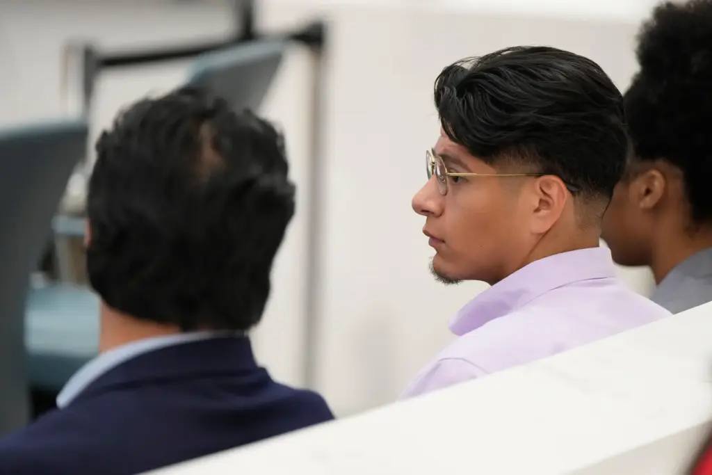 Lorenzo Salgado Araujo, Jr., right, and Ronaldo Salgado, left, listen...
