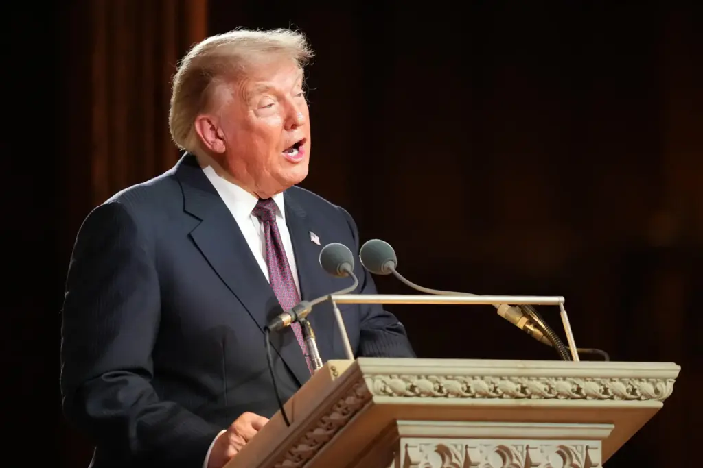 President Donald Trump speaks at the funeral of Sen. Lindsey Graham.