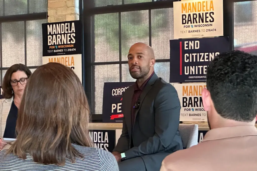 Wisconsin Democratic candidate for governor Mandela Barnes speaks at a campaign stop.