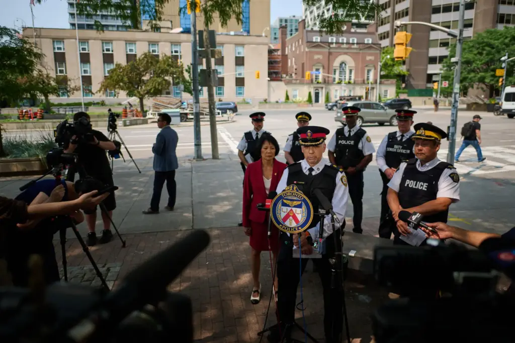 Toronto Police Deputy Chief Frank Barredo speaks to media after...