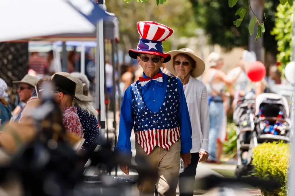 Jerome Paquette, 75, wears an American-themed outfit. (Kristian Carreon /...