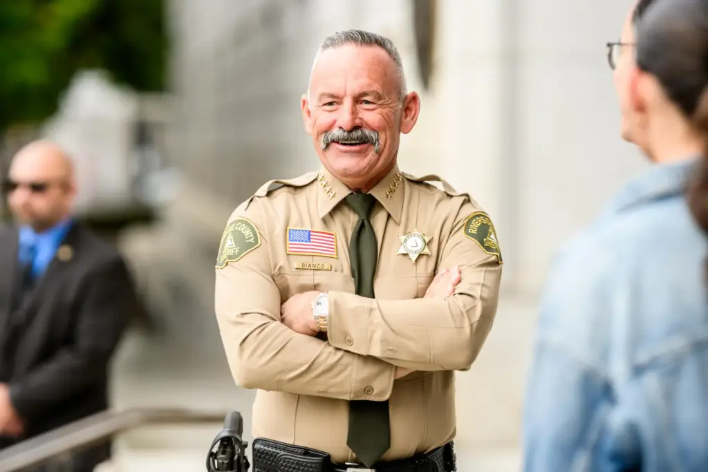 Riverside County Sheriff Chad Bianco arrives at the Supreme Court...