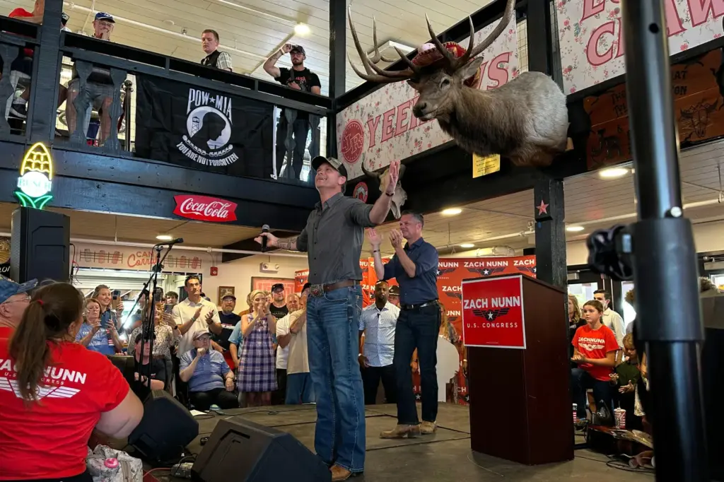 Defense Secretary Pete Hegseth appears at a campaign event for...