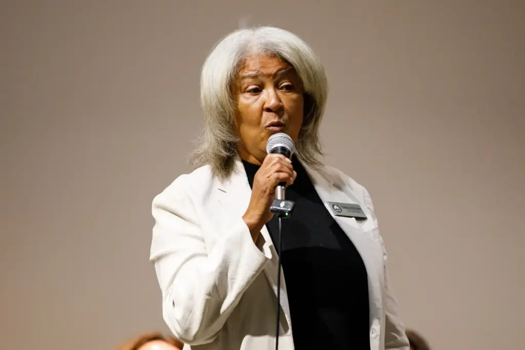 Debra McLaren speaks during a candidate forum for Chula Vista...