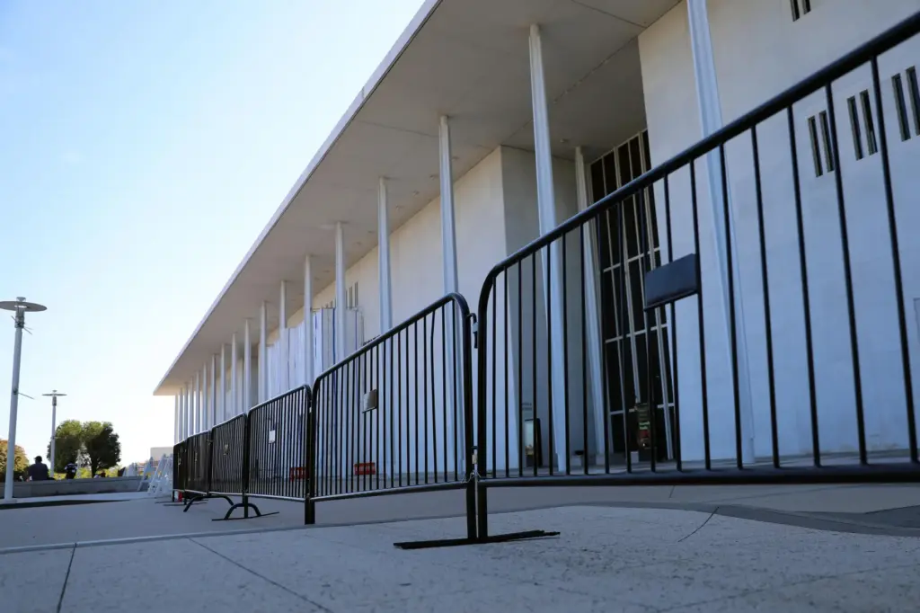 Fencing is installed at the John F. Kennedy Center for...