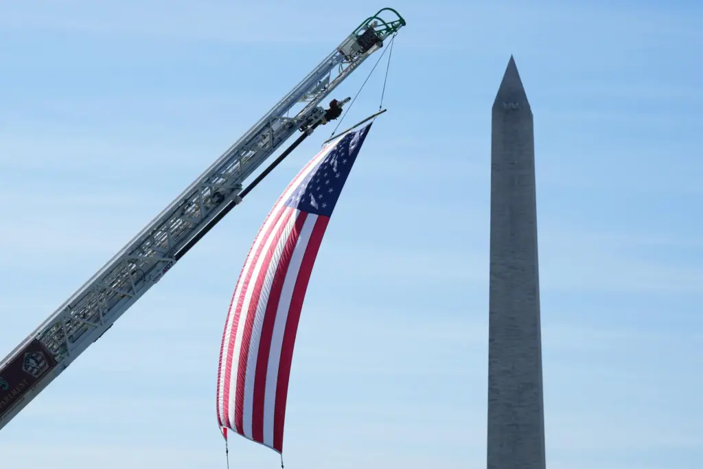 The U.S. flag is displayed during the Tunnel to Towers...