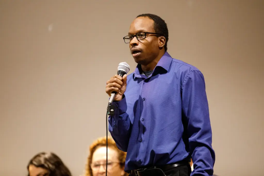 Devone L. Jones speaks during a candidate forum for Chula...