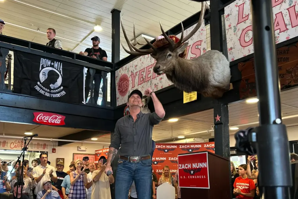 Defense Secretary Pete Hegseth appears at a campaign event for...