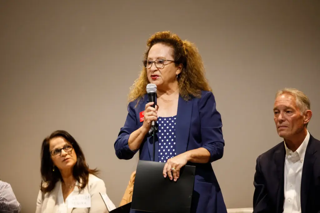 Delia Dominguez Cervantes speaks during a candidate forum for Chula...