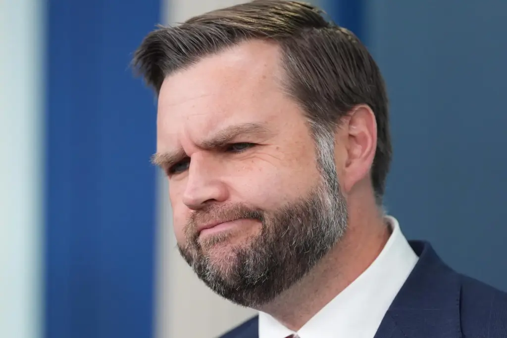 Vice President JD Vance speaks with reporters in the James Brady Press Briefing Room.
