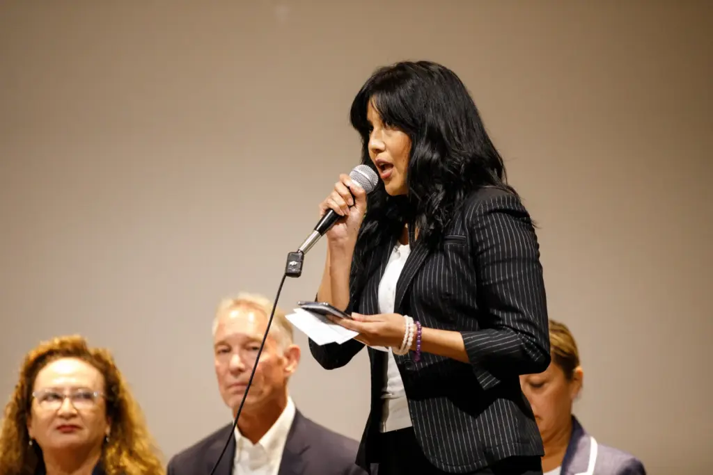 Jaqueline Gonzalez speaks during a candidate forum for Chula Vista...