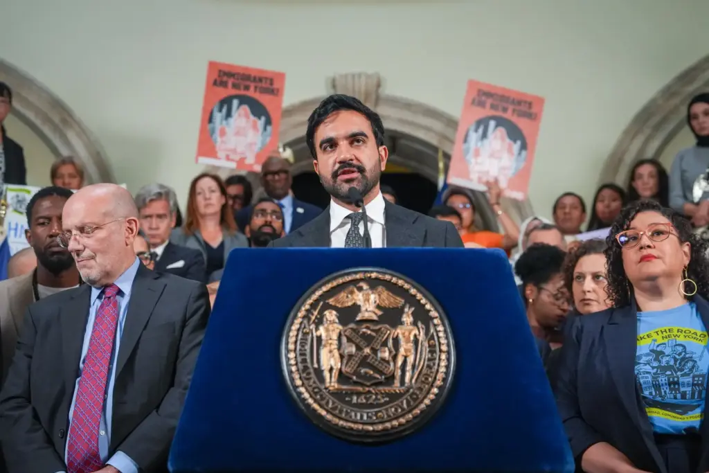 New York City Mayor Zohran Mamdani speaks during an announcement...