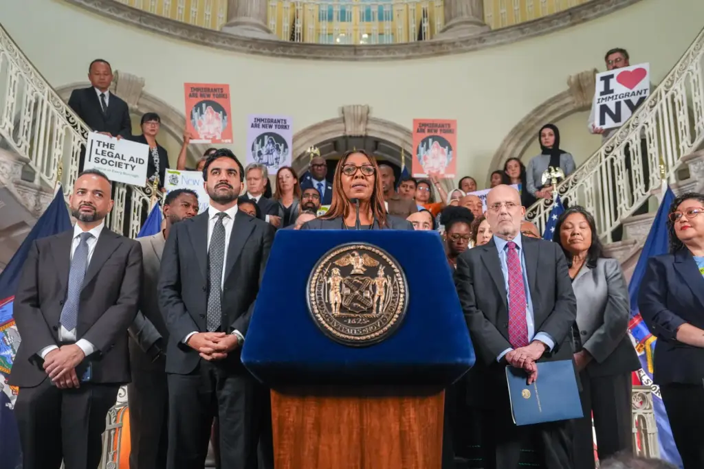 New York Attorney General Letitia James speaks during an announcement...