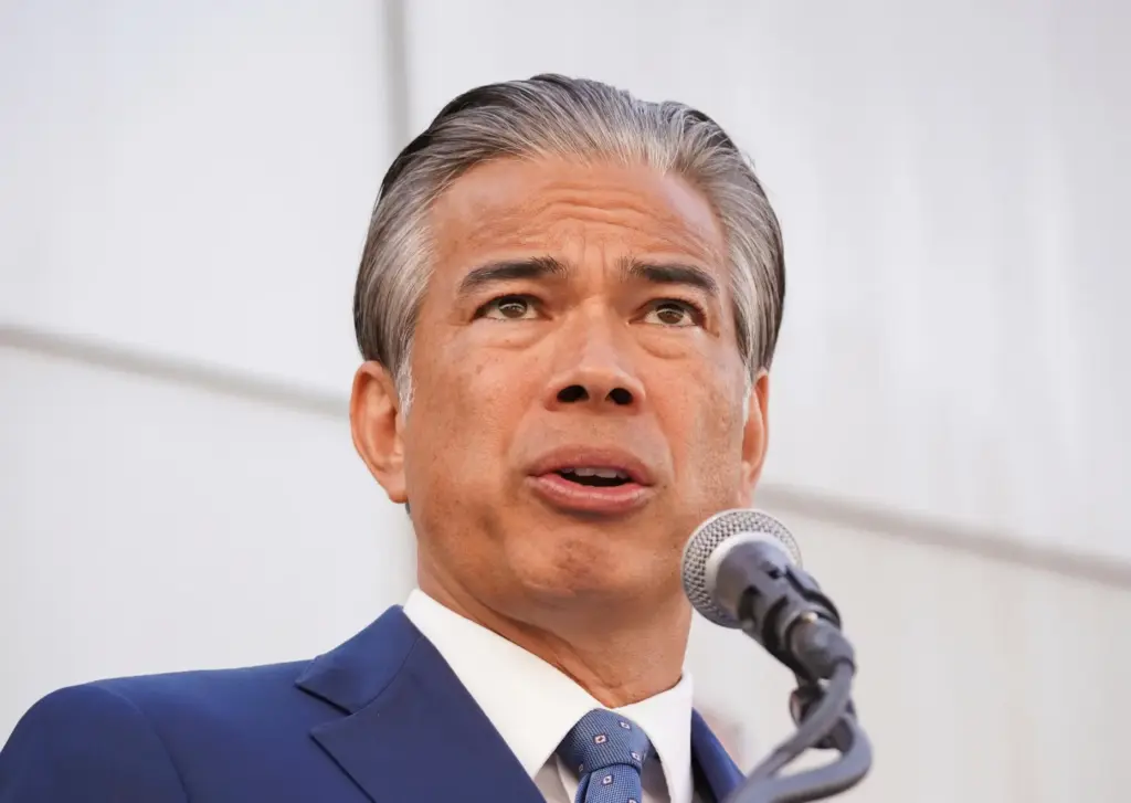 FILE – California Attorney General Rob Bonta speaks during a...