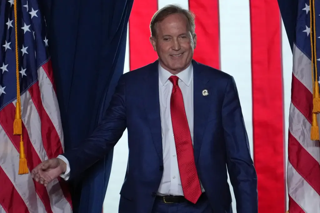 Republican U.S. Senate candidate Texas Attorney General Ken Paxton arrives at a campaign rally.