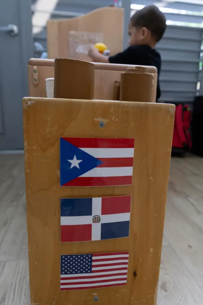 National flags representing Puerto Rico, the Dominican Republic and the...
