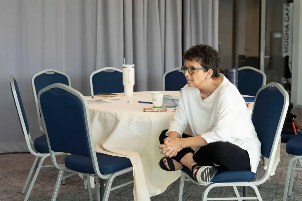 Cindy Weiser listens intently during a training from Arizona Faith Network for poll chaplains and peacekeepers.